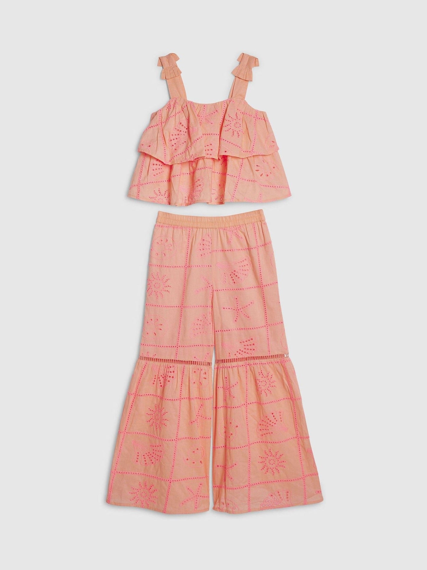 Dsiney Kidz - River Island Pink Broderie Frill Top & Kickflare Set image 1