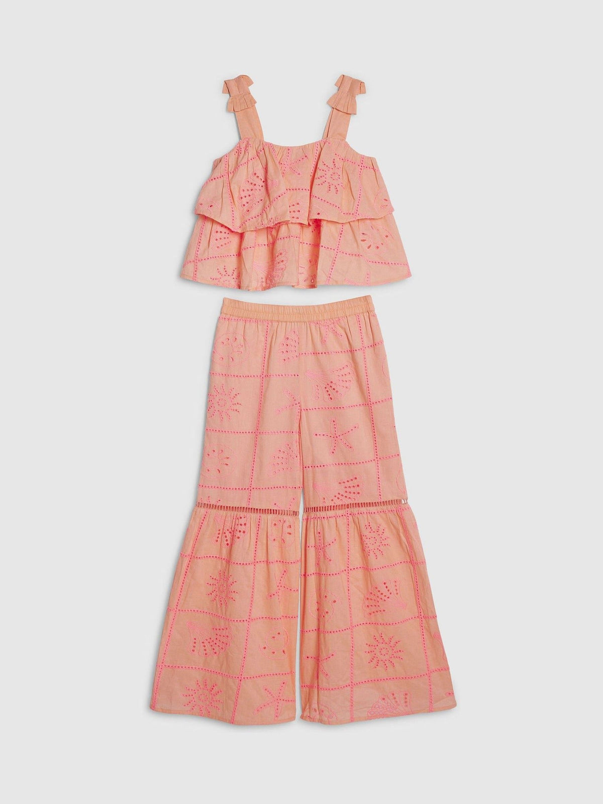 Dsiney Kidz - River Island Pink Broderie Frill Top & Kickflare Set image 1