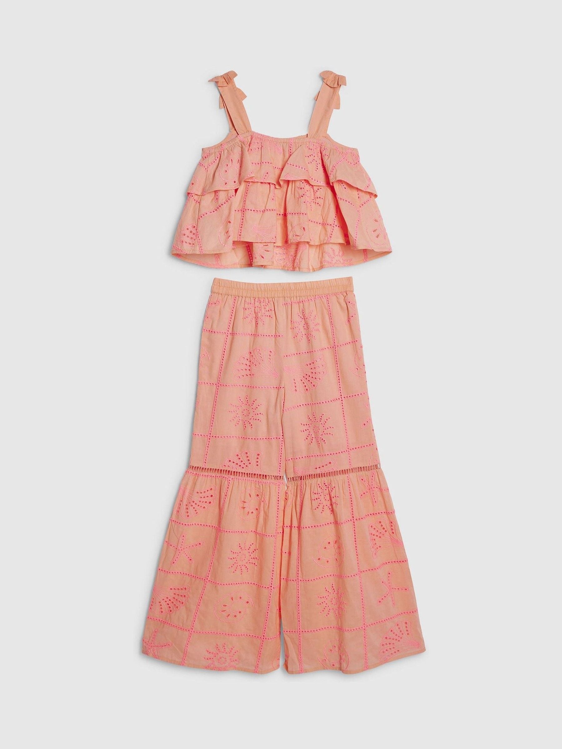 Dsiney Kidz - River Island Pink Broderie Frill Top & Kickflare Set image 2