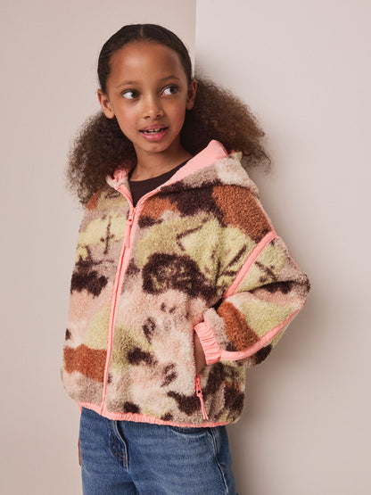 Dsiney Kidz - Neutral/Pink Abstract Zip up Hooded Borg Jacket (3-16yrs) image 2