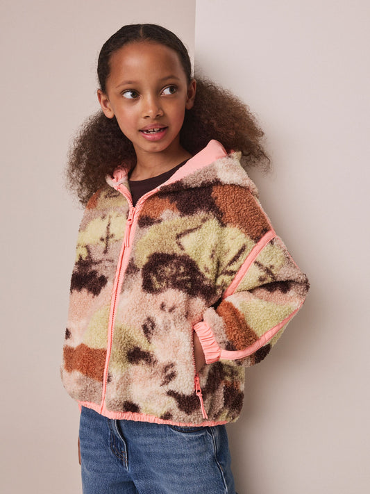 Dsiney Kidz - Neutral/Pink Abstract Zip up Hooded Borg Jacket (3-16yrs) image 2