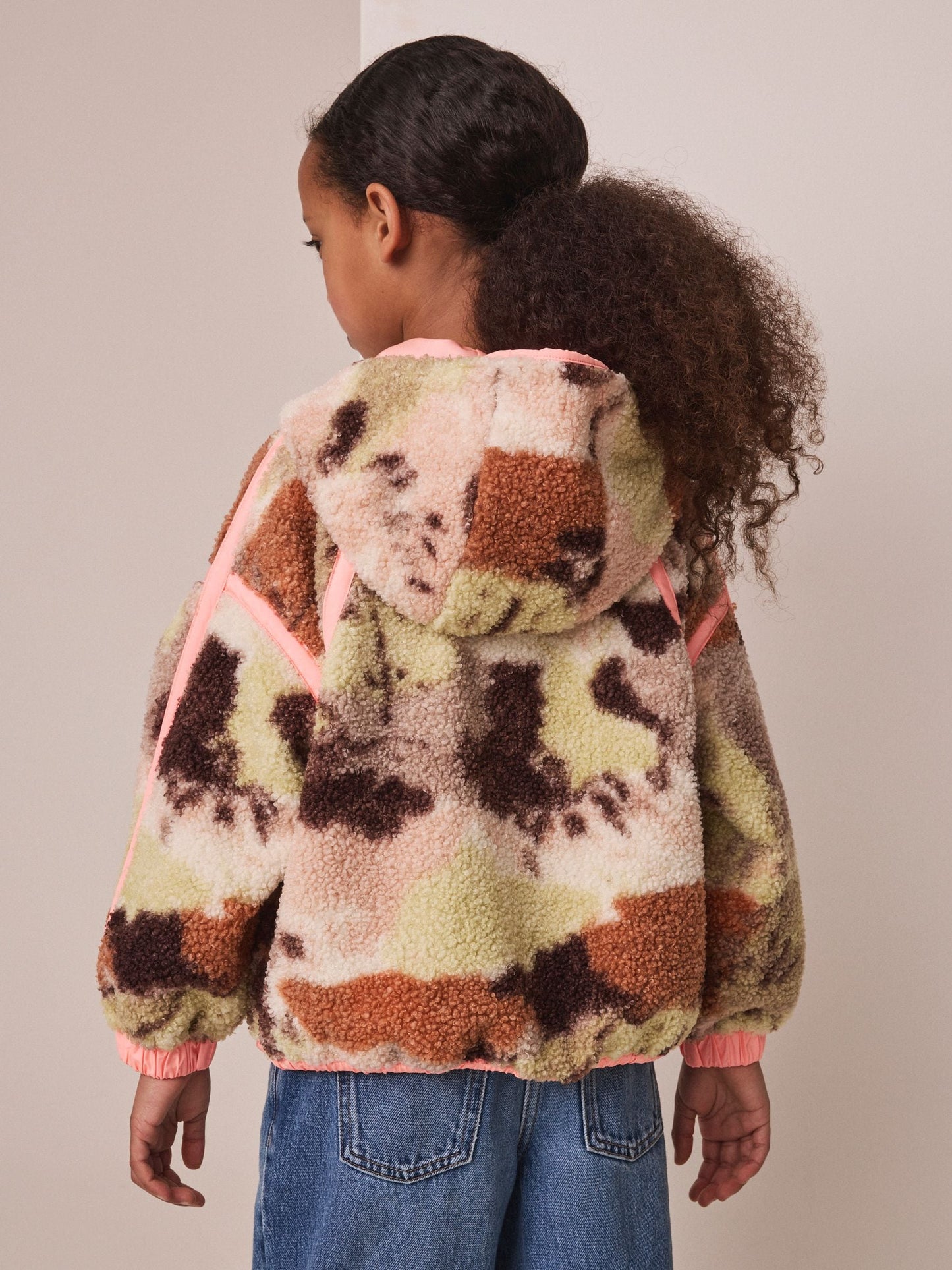 Dsiney Kidz - Neutral/Pink Abstract Zip up Hooded Borg Jacket (3-16yrs) image 4