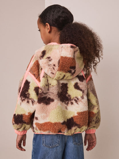 Dsiney Kidz - Neutral/Pink Abstract Zip up Hooded Borg Jacket (3-16yrs) image 4