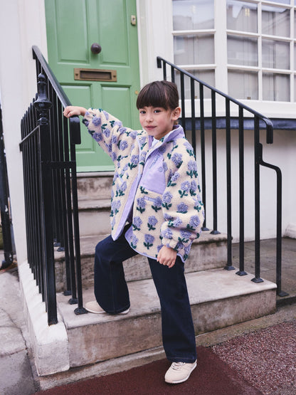 Dsiney Kidz - Blue/Cream Floral Button Up Borg Jacket (3-16yrs) image 3