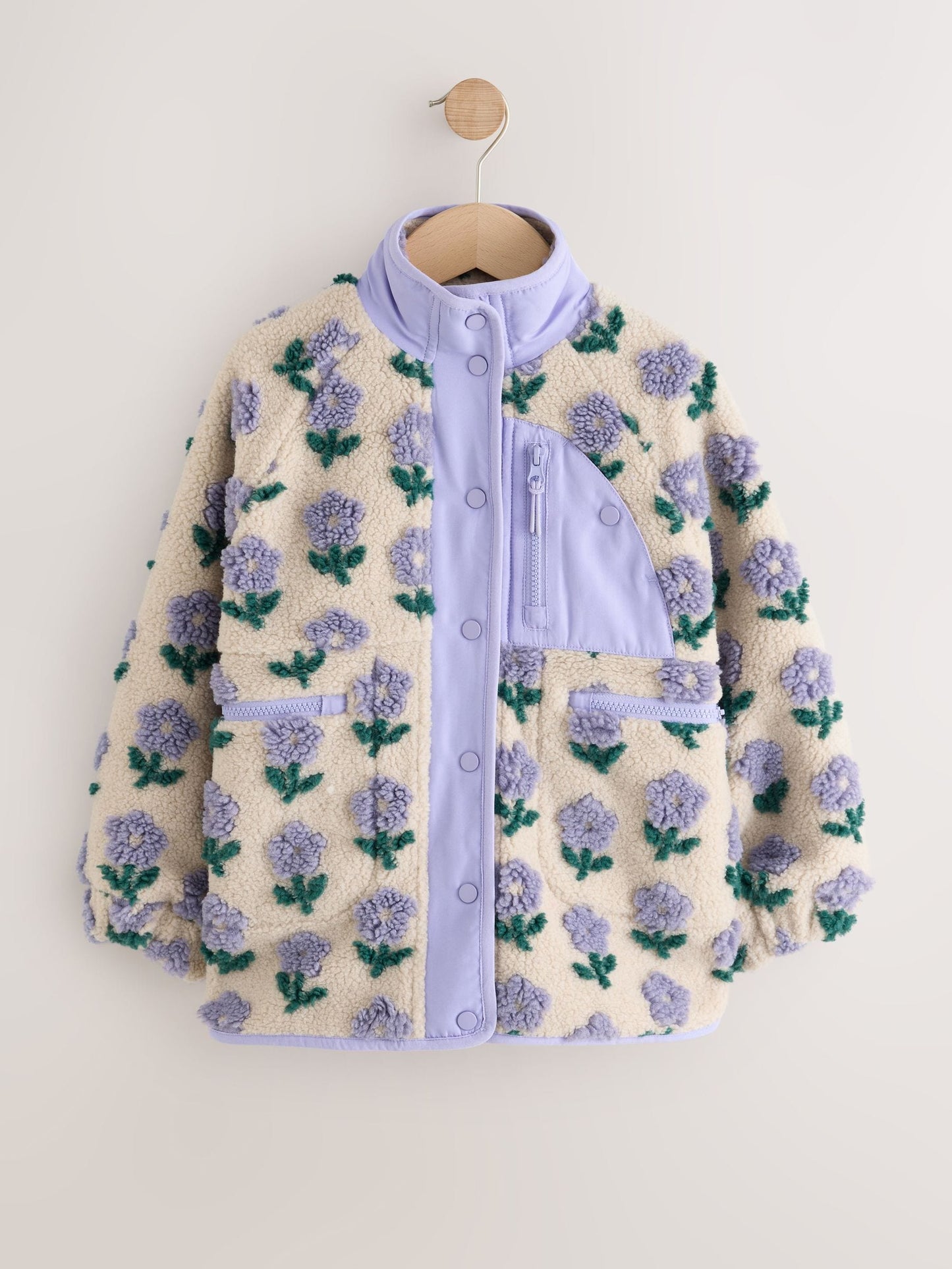 Dsiney Kidz - Blue/Cream Floral Button Up Borg Jacket (3-16yrs) image 4