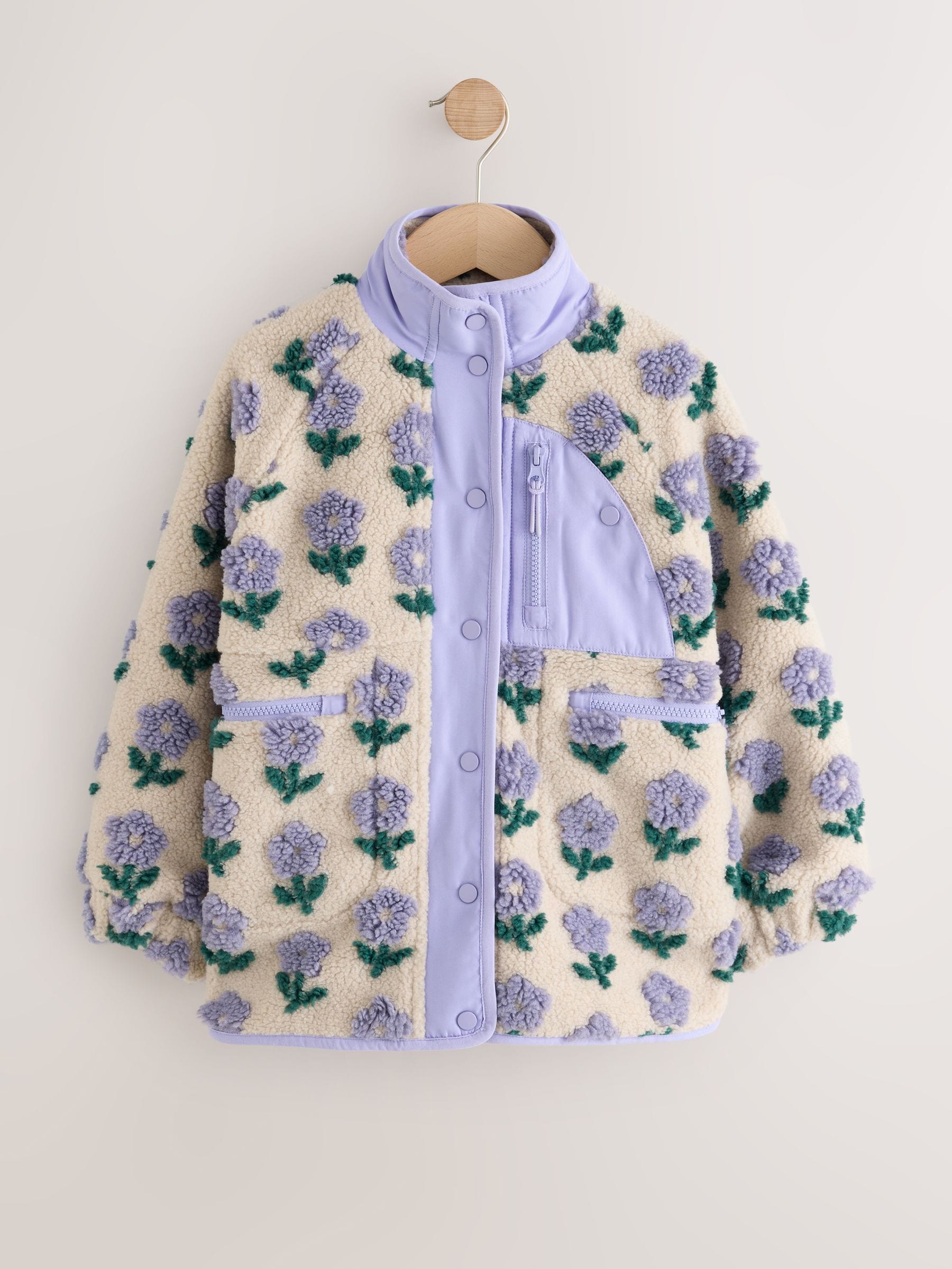 Dsiney Kidz - Blue/Cream Floral Button Up Borg Jacket (3-16yrs) image 4