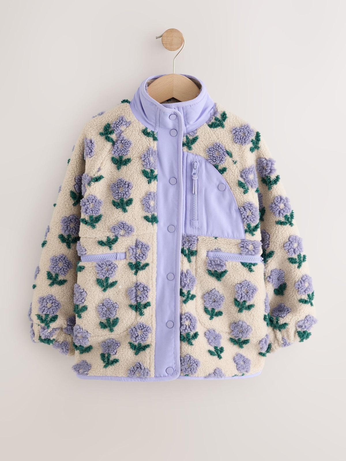 Dsiney Kidz - Blue/Cream Floral Button Up Borg Jacket (3-16yrs) image 4
