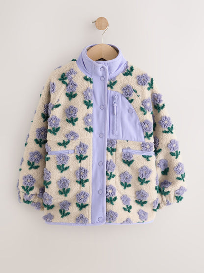 Dsiney Kidz - Blue/Cream Floral Button Up Borg Jacket (3-16yrs) image 4