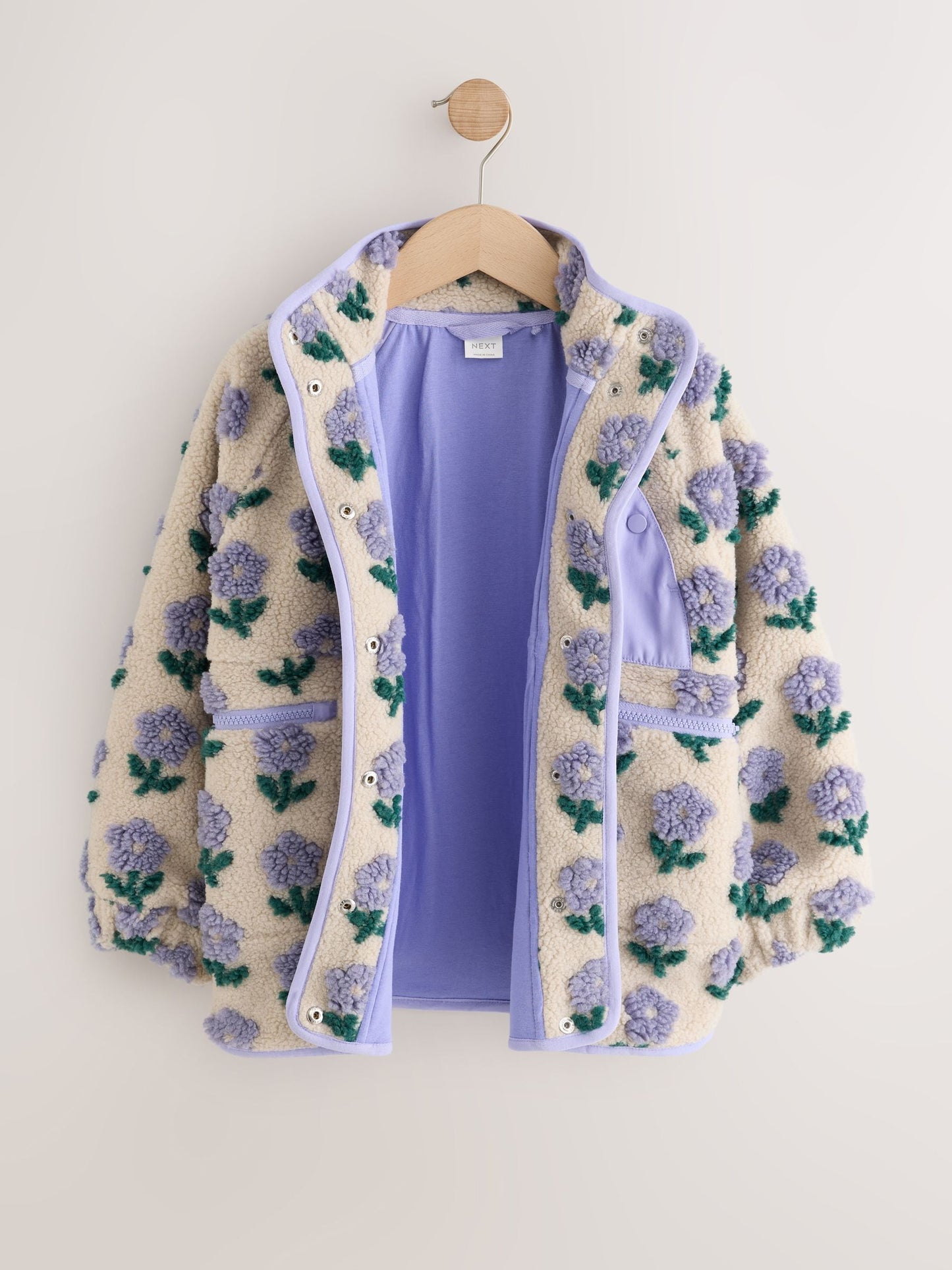 Dsiney Kidz - Blue/Cream Floral Button Up Borg Jacket (3-16yrs) image 5