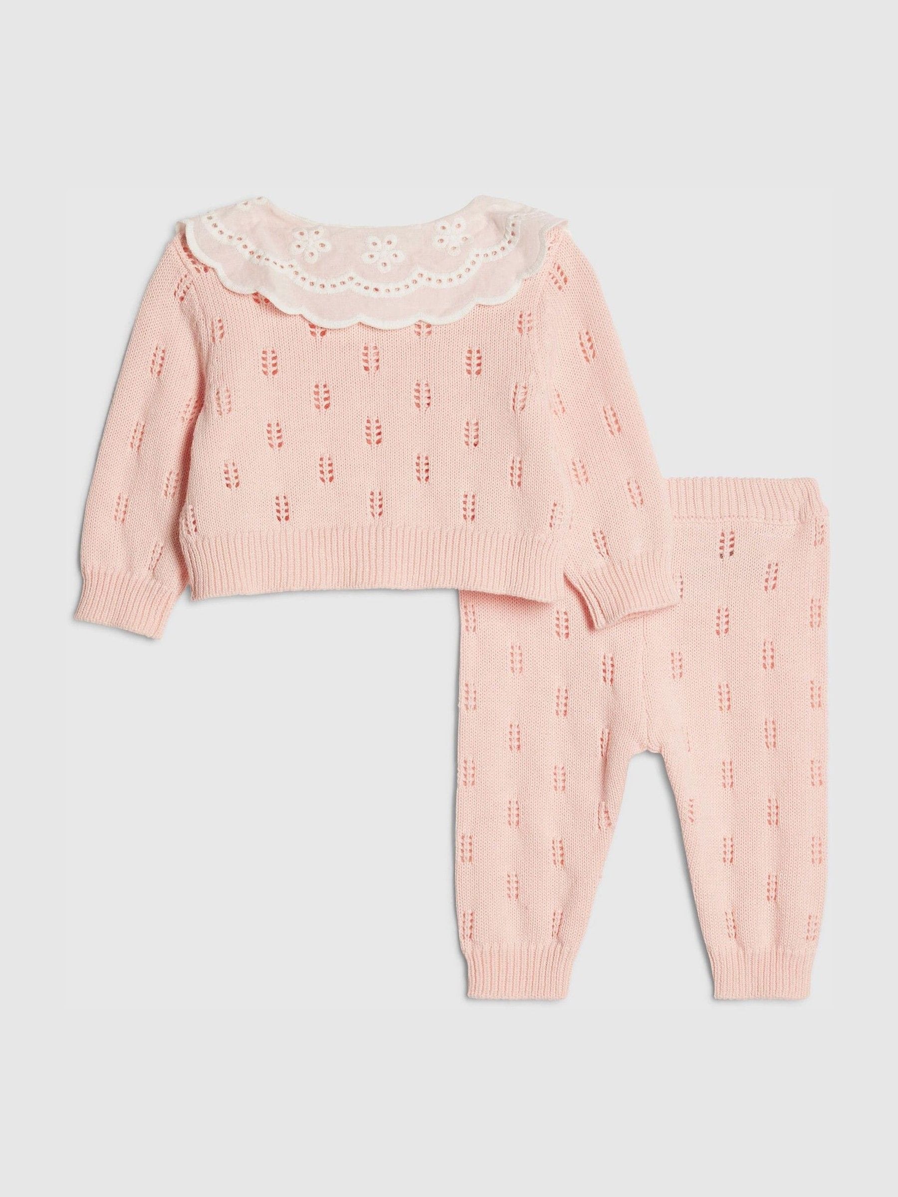River Island Pink Broderie Daisy Knitted Cardigan & Leggings Set image 2