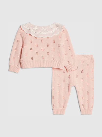 River Island Pink Broderie Daisy Knitted Cardigan & Leggings Set image 2