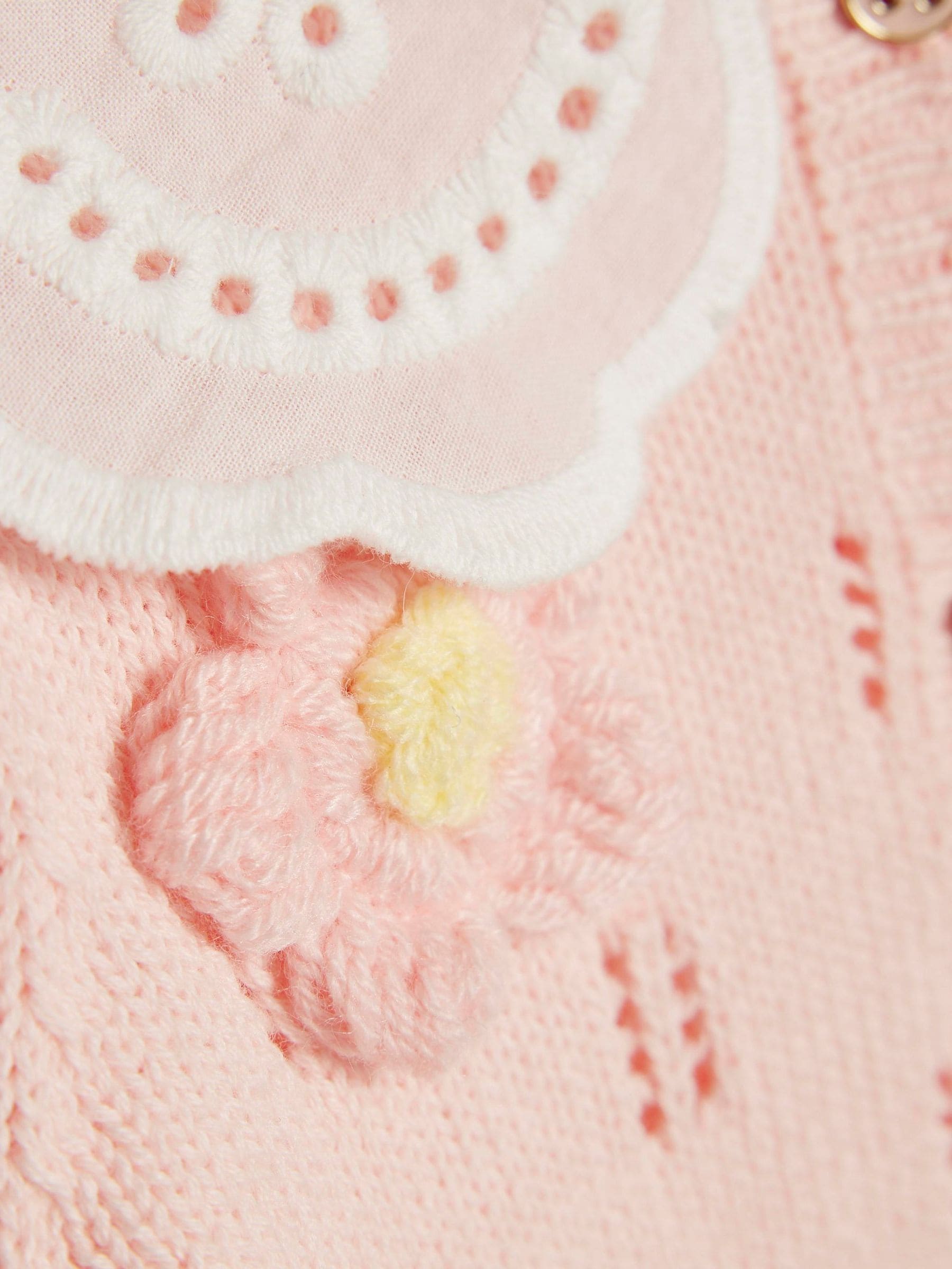 River Island Pink Broderie Daisy Knitted Cardigan & Leggings Set image 4