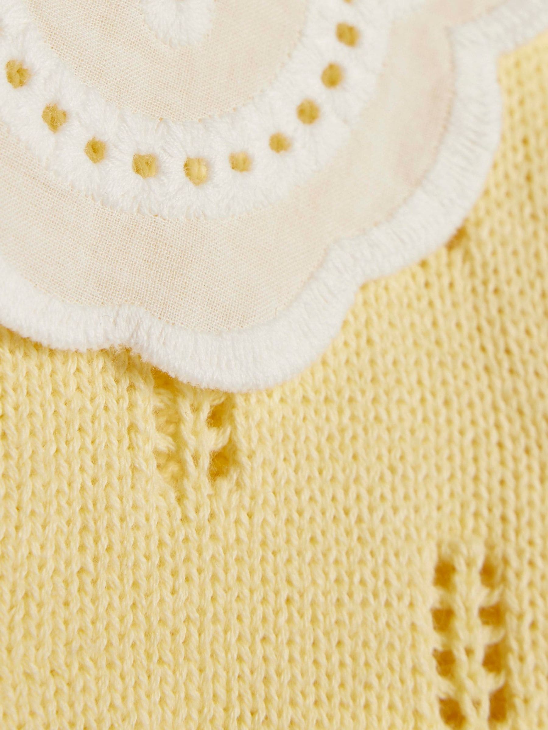 River Island Yellow Broderie Daisy Knitted Cardigan & Leggings Set image 3