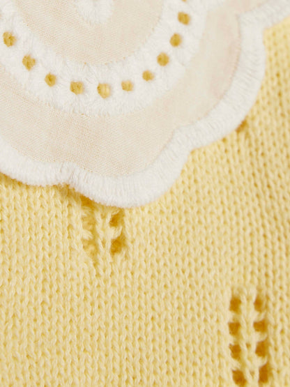 River Island Yellow Broderie Daisy Knitted Cardigan & Leggings Set image 3