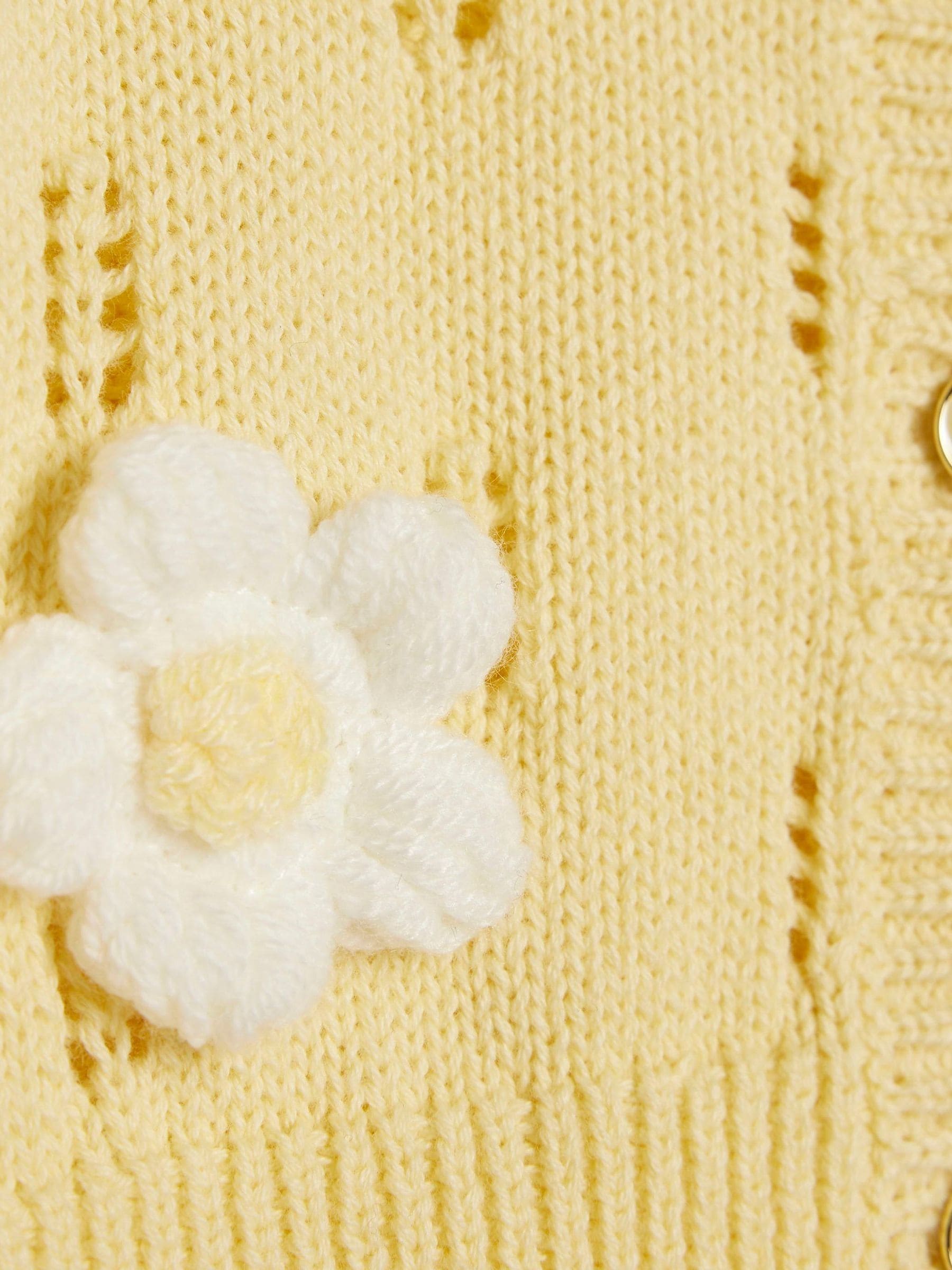 River Island Yellow Broderie Daisy Knitted Cardigan & Leggings Set image 4