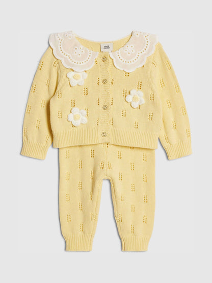 River Island Yellow Broderie Daisy Knitted Cardigan & Leggings Set image 5
