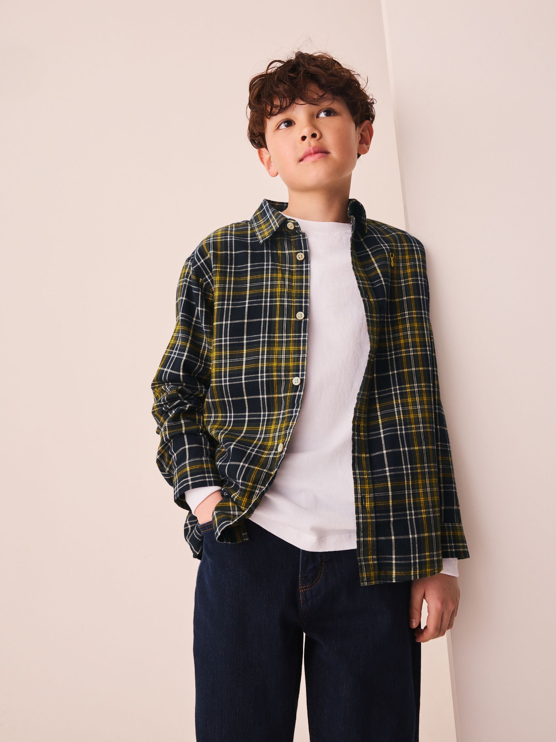 Dsiney Kidz - Navy/Yellow Check Long Sleeve Check Shirt (3-16yrs) image 1