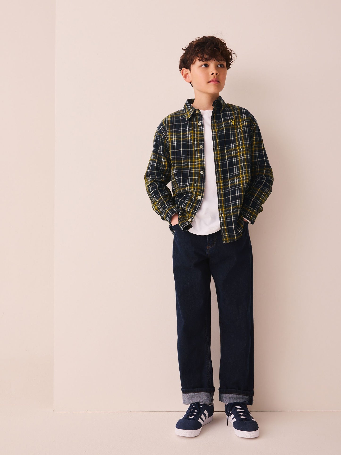 Dsiney Kidz - Navy/Yellow Check Long Sleeve Check Shirt (3-16yrs) image 2