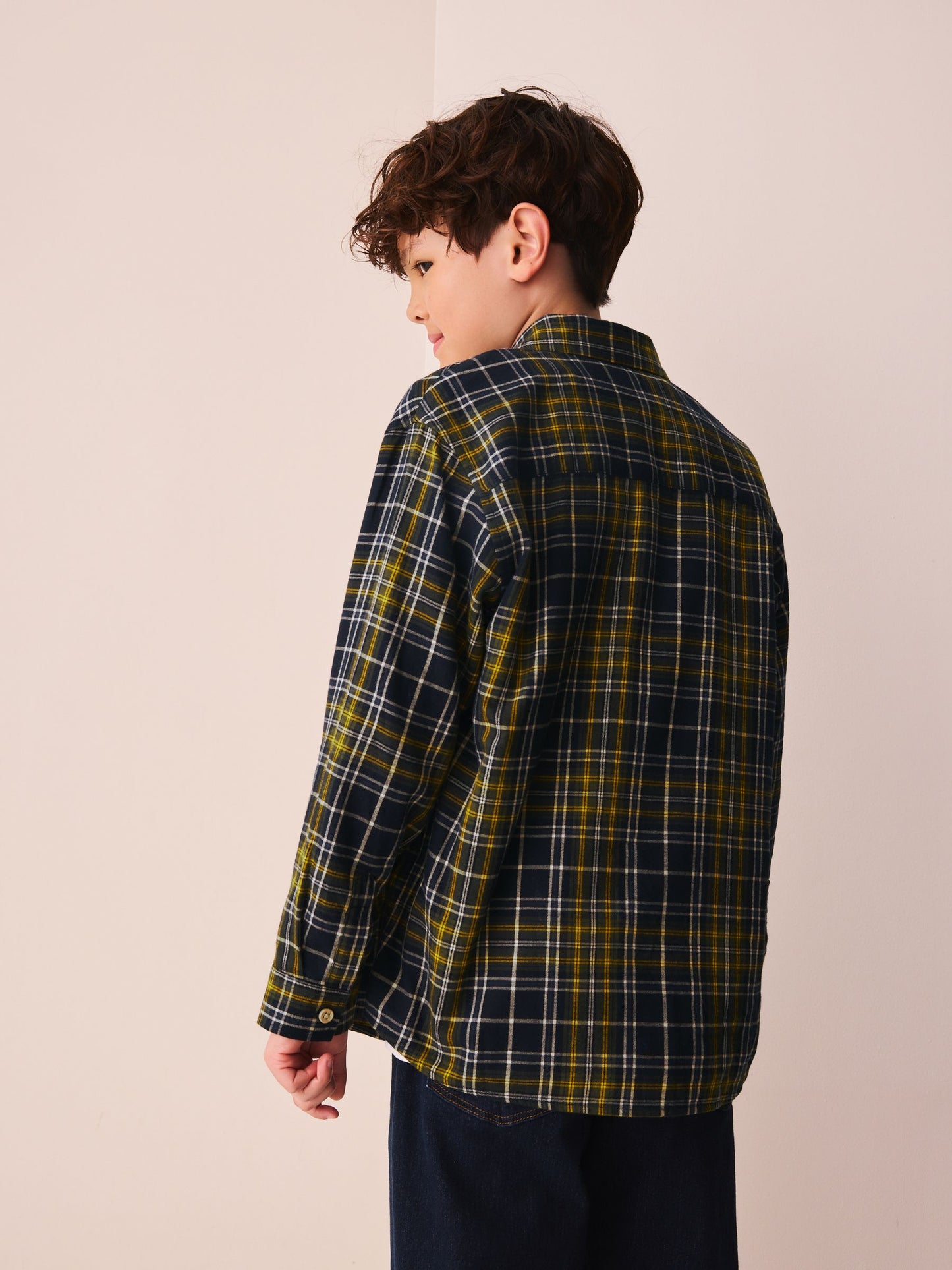 Dsiney Kidz - Navy/Yellow Check Long Sleeve Check Shirt (3-16yrs) image 3