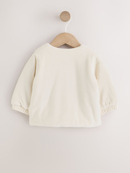 Ecru Velour Popper Through Baby Jacket (0mths-3yrs) - image 2