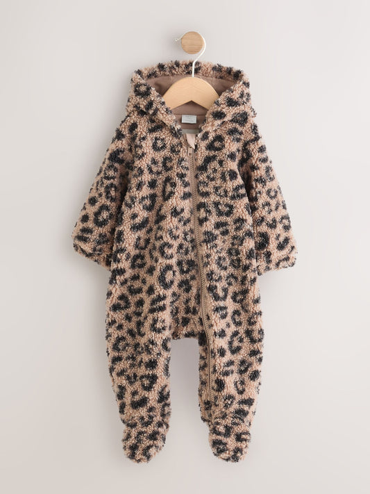 Dsiney Kidz - Brown Leopard Borg Hooded Baby All-In-One (0mths-2yrs) image 1
