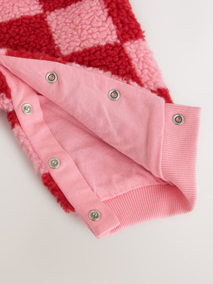 Pink and Red Checkerboard Borg Hooded Baby All-In-One (0mths-2yrs) - image 12