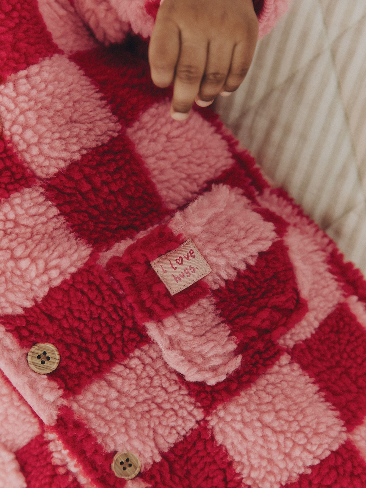 Pink and Red Checkerboard Borg Hooded Baby All-In-One (0mths-2yrs) - image 2