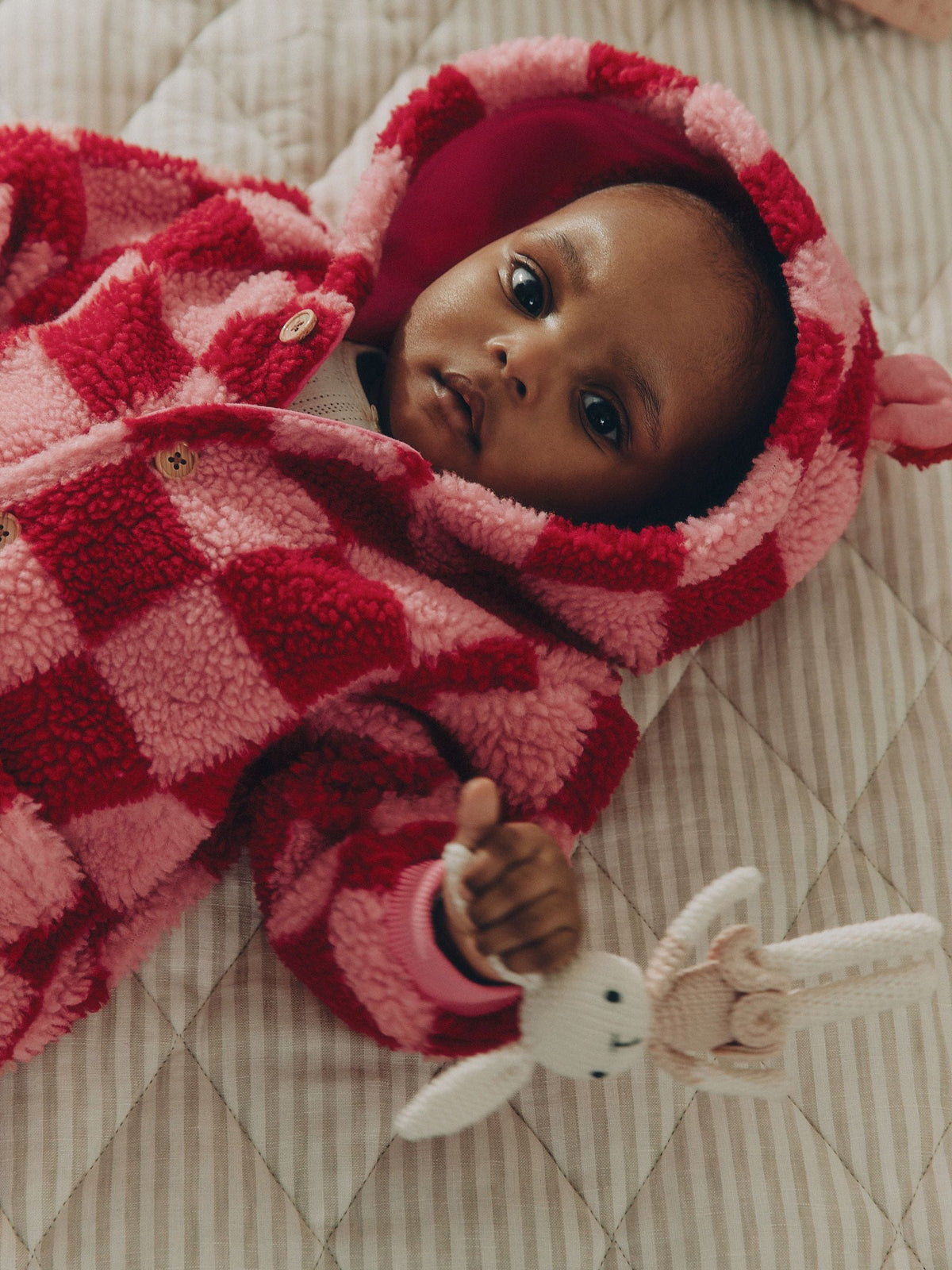 Pink and Red Checkerboard Borg Hooded Baby All-In-One (0mths-2yrs) - image 3