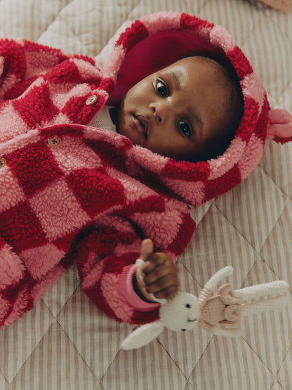 Pink and Red Checkerboard Borg Hooded Baby All-In-One (0mths-2yrs) - image 3