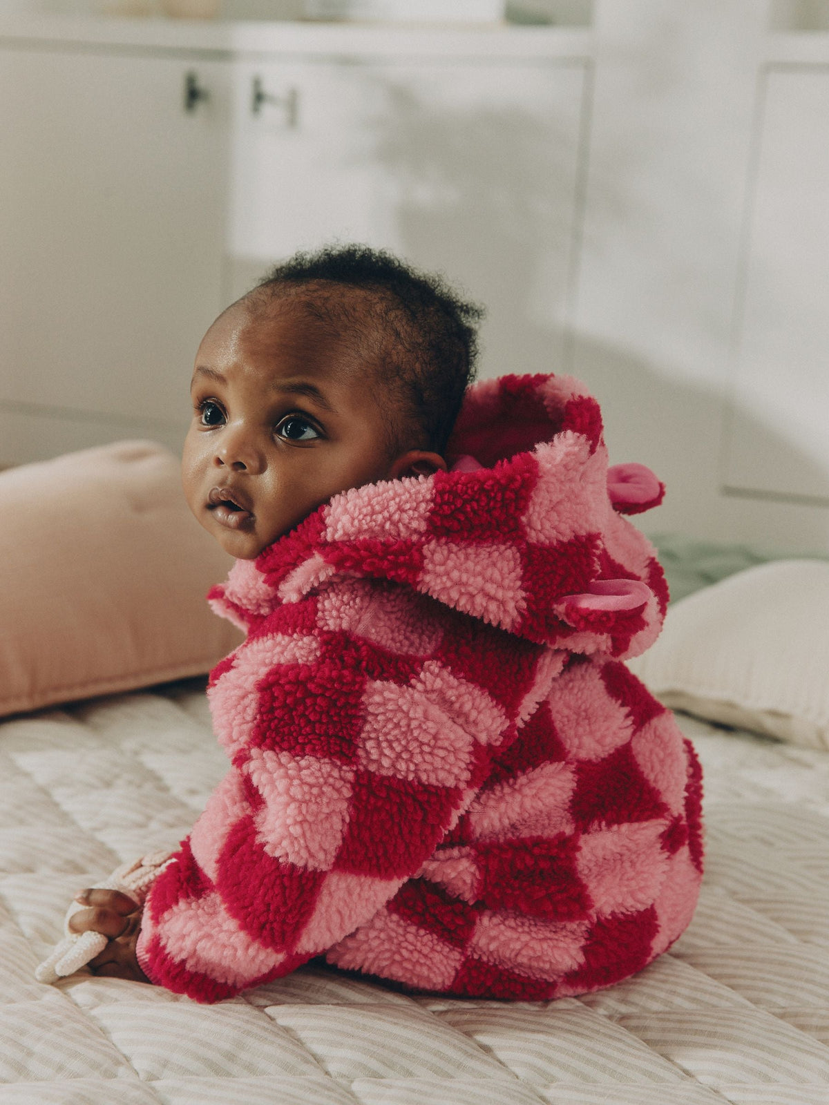 Pink and Red Checkerboard Borg Hooded Baby All-In-One (0mths-2yrs) - image 4