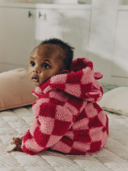 Pink and Red Checkerboard Borg Hooded Baby All-In-One (0mths-2yrs) - image 4