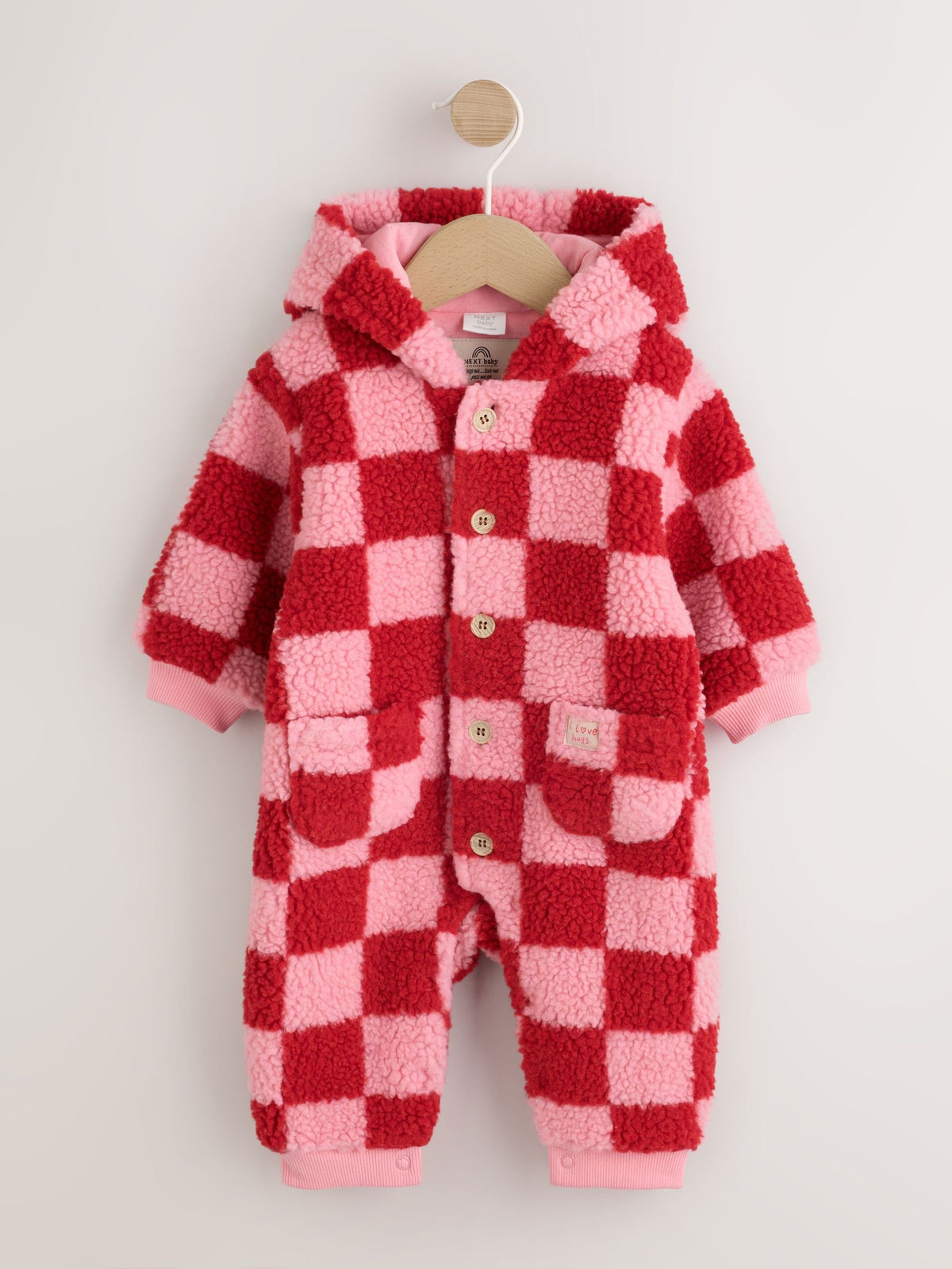 Pink and Red Checkerboard Borg Hooded Baby All-In-One (0mths-2yrs) - image 5
