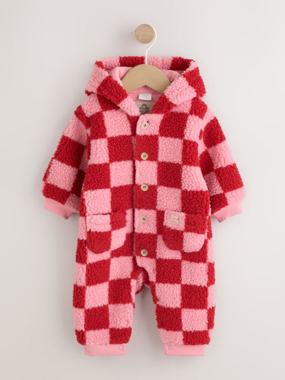 Pink and Red Checkerboard Borg Hooded Baby All-In-One (0mths-2yrs) - image 5