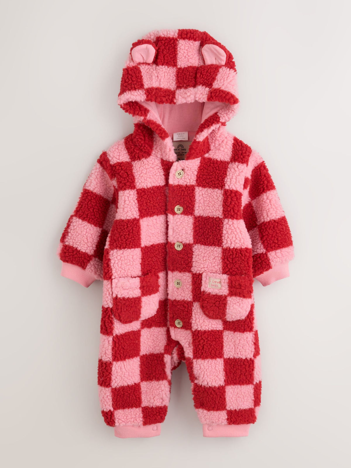 Pink and Red Checkerboard Borg Hooded Baby All-In-One (0mths-2yrs) - image 6