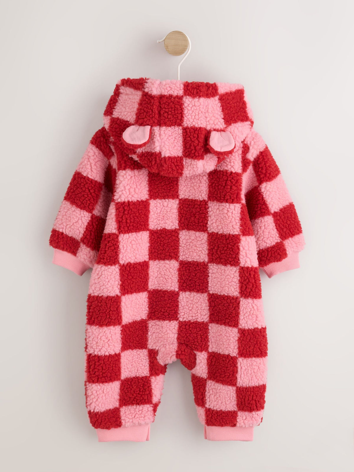 Pink and Red Checkerboard Borg Hooded Baby All-In-One (0mths-2yrs) - image 7