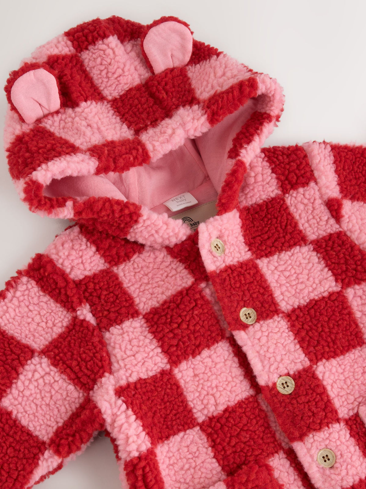 Pink and Red Checkerboard Borg Hooded Baby All-In-One (0mths-2yrs) - image 8
