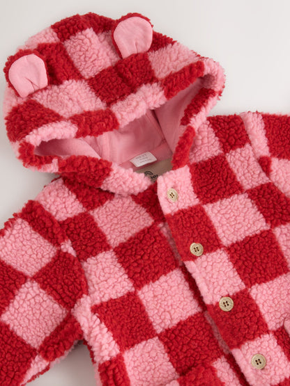 Pink and Red Checkerboard Borg Hooded Baby All-In-One (0mths-2yrs) - image 8