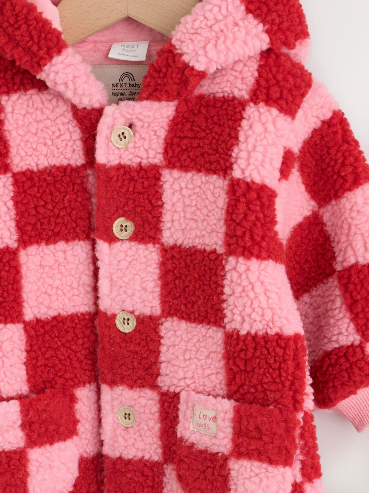 Pink and Red Checkerboard Borg Hooded Baby All-In-One (0mths-2yrs) - image 9