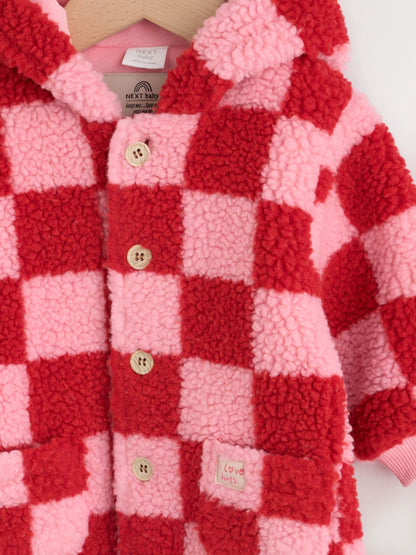 Pink and Red Checkerboard Borg Hooded Baby All-In-One (0mths-2yrs) - image 9