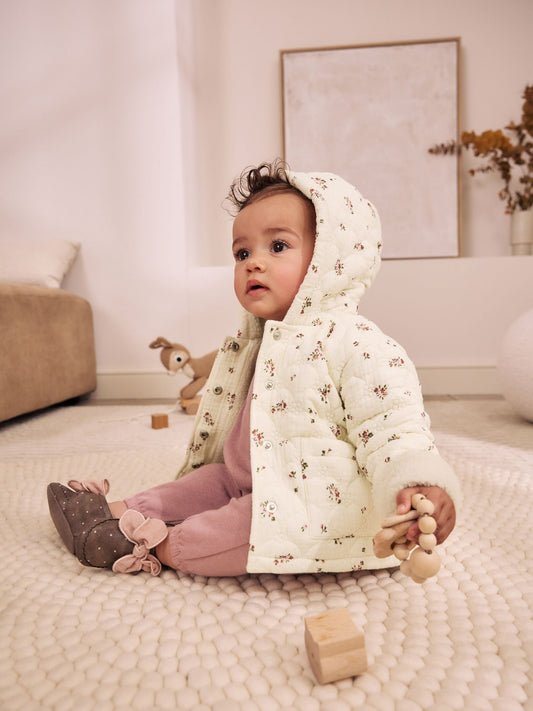 Ecru Floral Crinkle Popper Through Baby Jacket (0mths-2yrs) - image 1