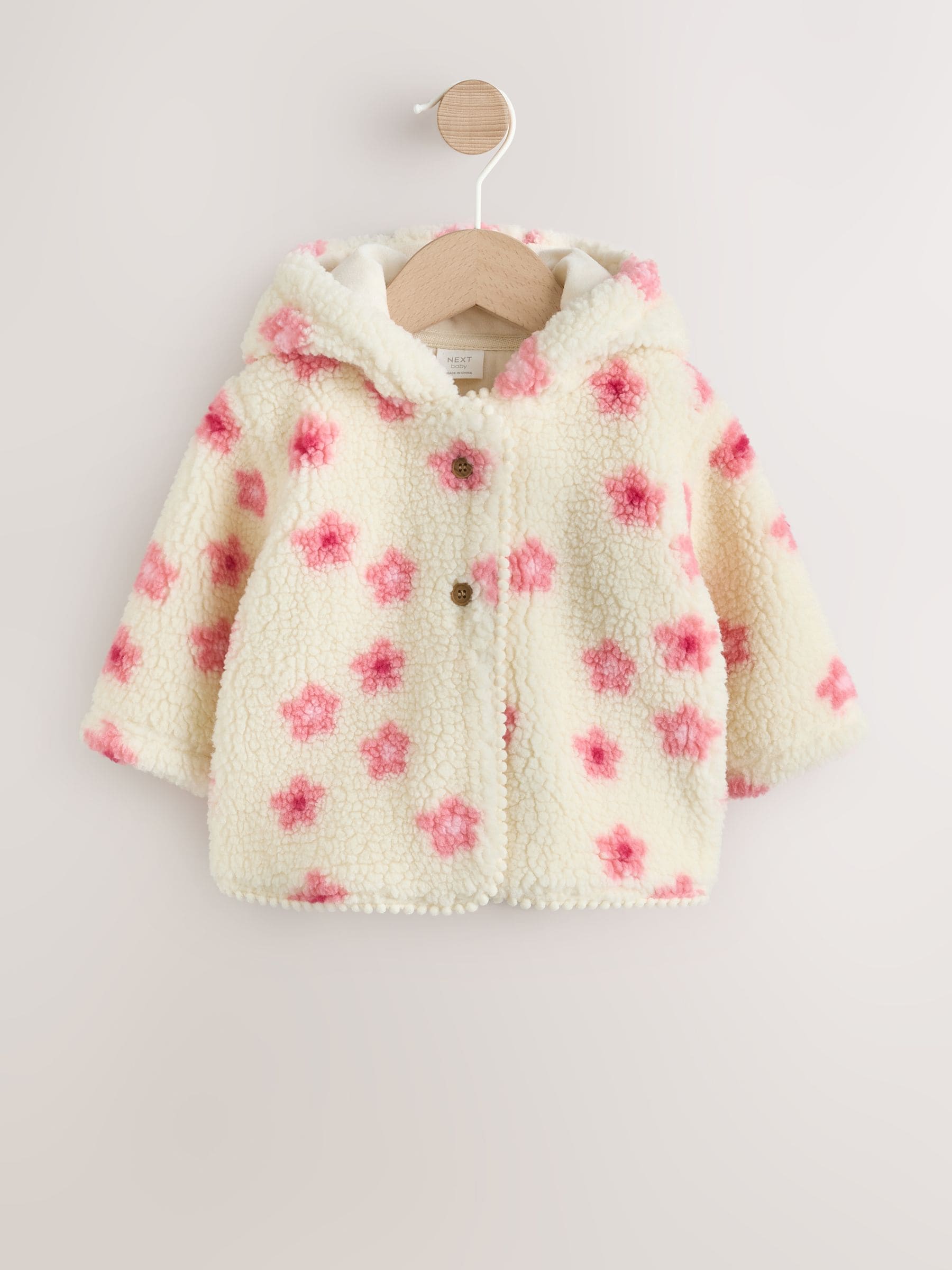 Dsiney Kidz - Ecru and Pink Floral Borg Hooded Baby Jacket (0mths-2yrs) image 1