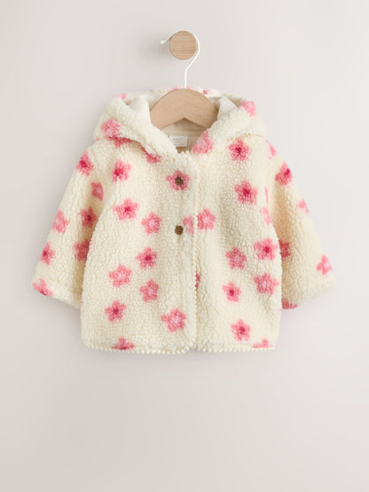 Dsiney Kidz - Ecru and Pink Floral Borg Hooded Baby Jacket (0mths-2yrs) image 1