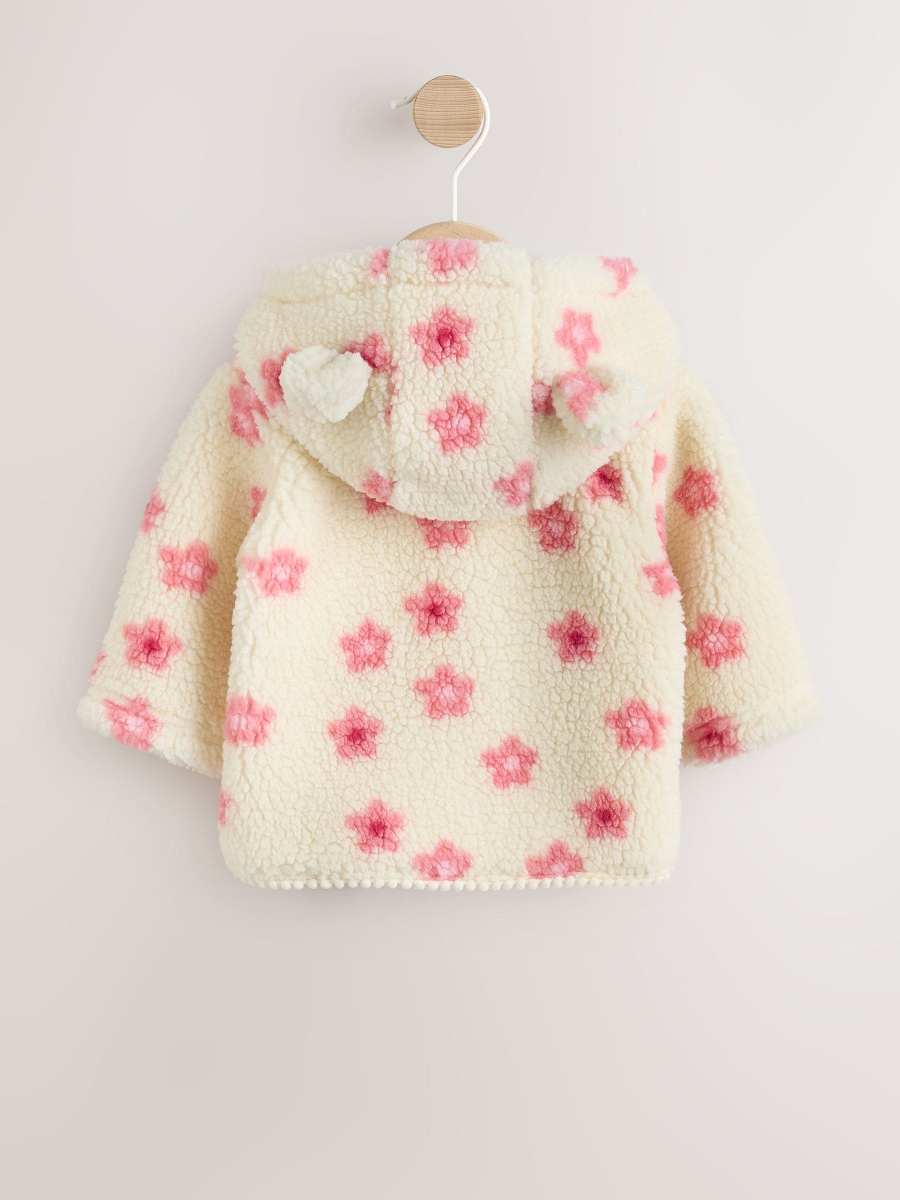 Dsiney Kidz - Ecru and Pink Floral Borg Hooded Baby Jacket (0mths-2yrs) image 2