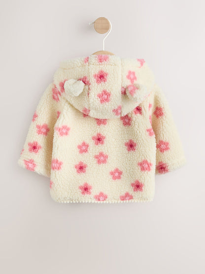 Dsiney Kidz - Ecru and Pink Floral Borg Hooded Baby Jacket (0mths-2yrs) image 2