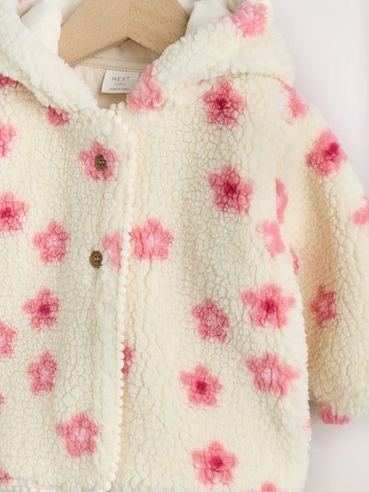 Dsiney Kidz - Ecru and Pink Floral Borg Hooded Baby Jacket (0mths-2yrs) image 7
