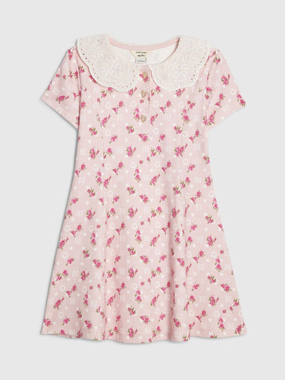 River Island Pink Floral Collar Flare Dress image 1