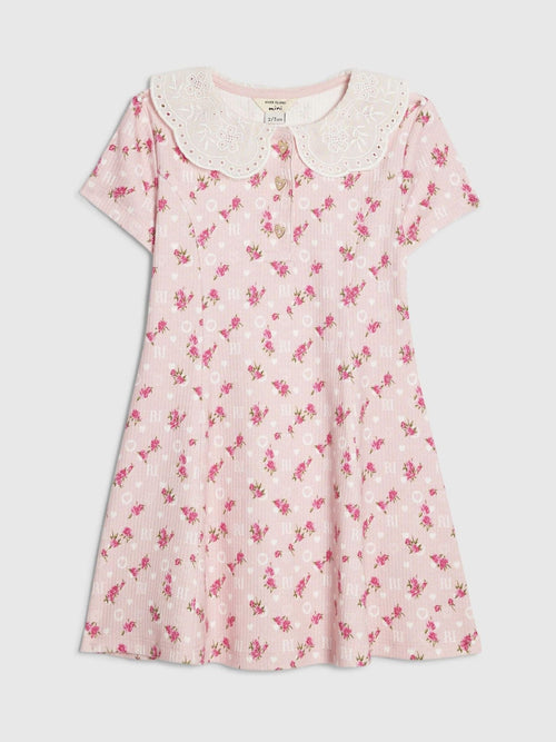 River Island Pink Floral Collar Flare Dress image 1