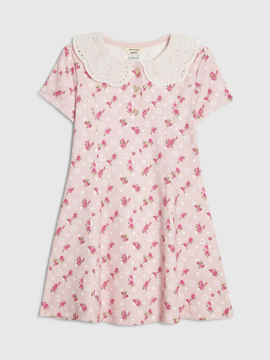 River Island Pink Floral Collar Flare Dress image 1