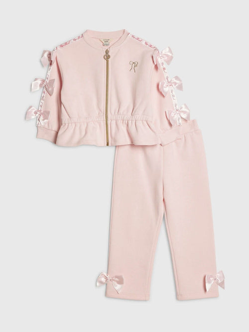 River Island Pink Bow Cinched Sweatshirt & Trackset image 1