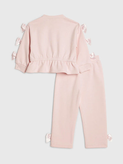 River Island Pink Bow Cinched Sweatshirt & Trackset image 2